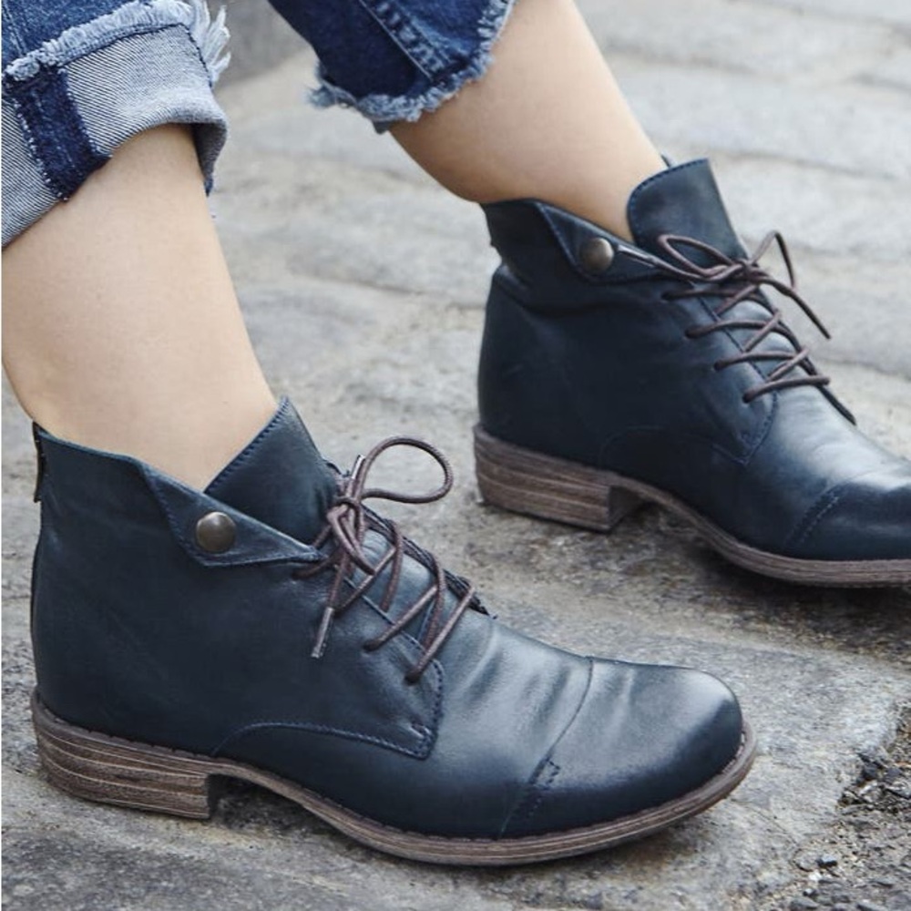 Miz Mooz Womens Lennox Lace-Up Bootie In‎ Ocean Blue Leather Size 8 Minimalist